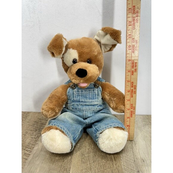 Build A Bear Light Brown Sugar Puppy Dog Denim Jean Overalls White Eye Patch BAB - Picture 4 of 8